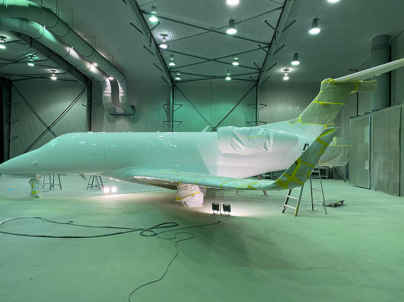 Aircraft being painted
