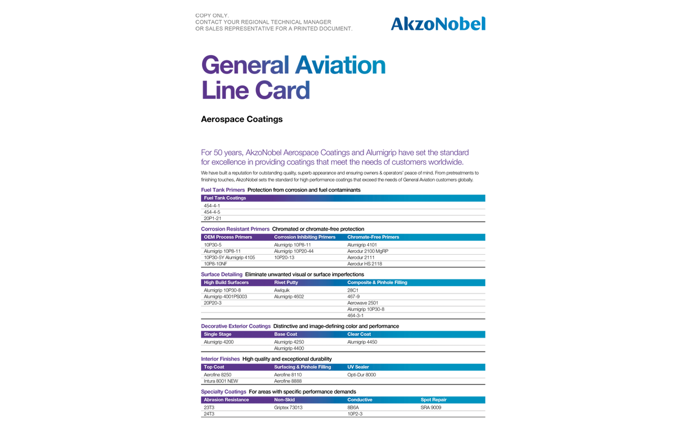 General Aviation Line card