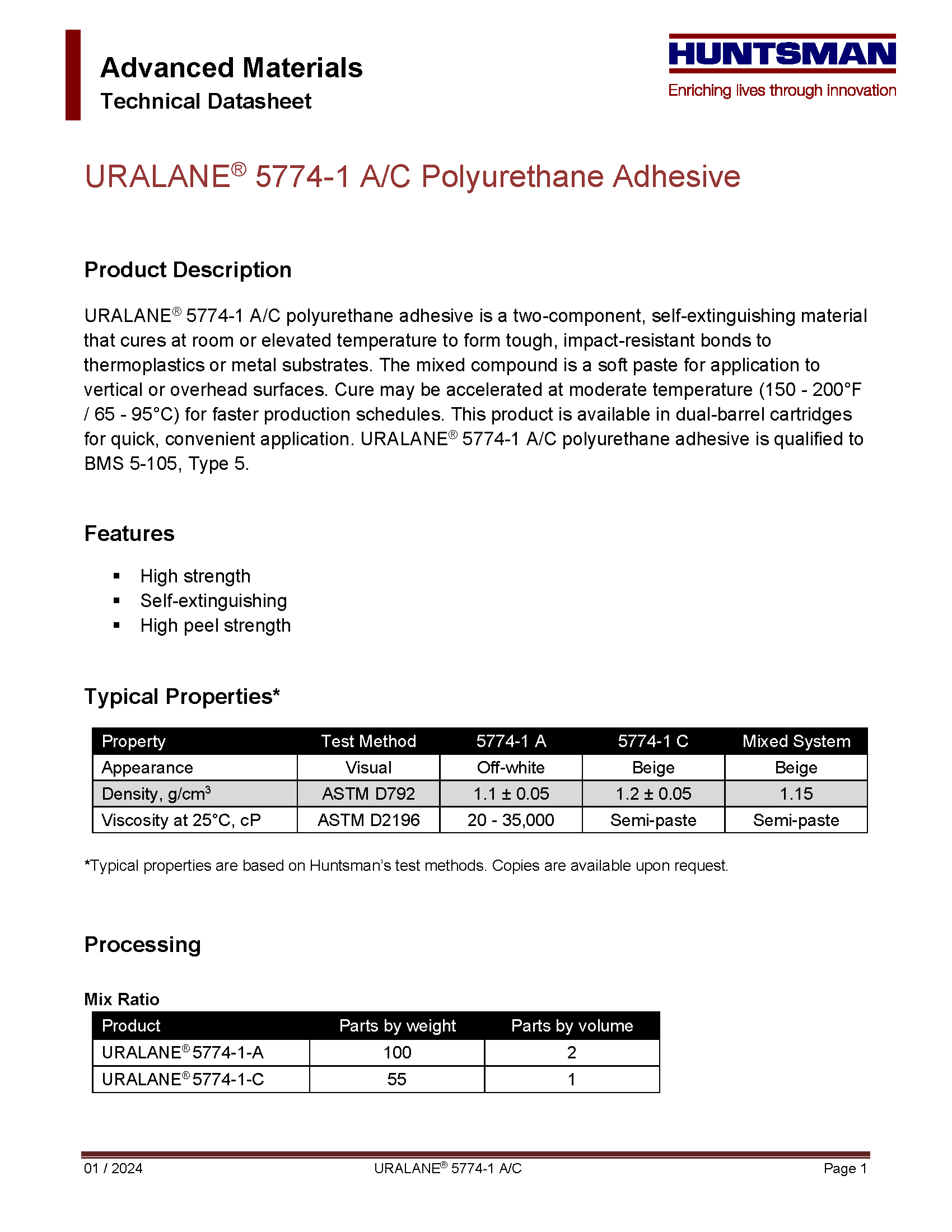 Uralane 5774-1 Technical Datasheet Page 1