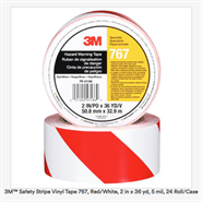 3M Safety Stripe Vinyl Tape 767 Red/White 5 mil, 2 in x 36 yd Roll